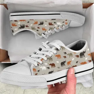 Elephants Pattern Low Top Canvas Print Shoes, Animal Print Canvas Shoes, Print On Canvas Shoes