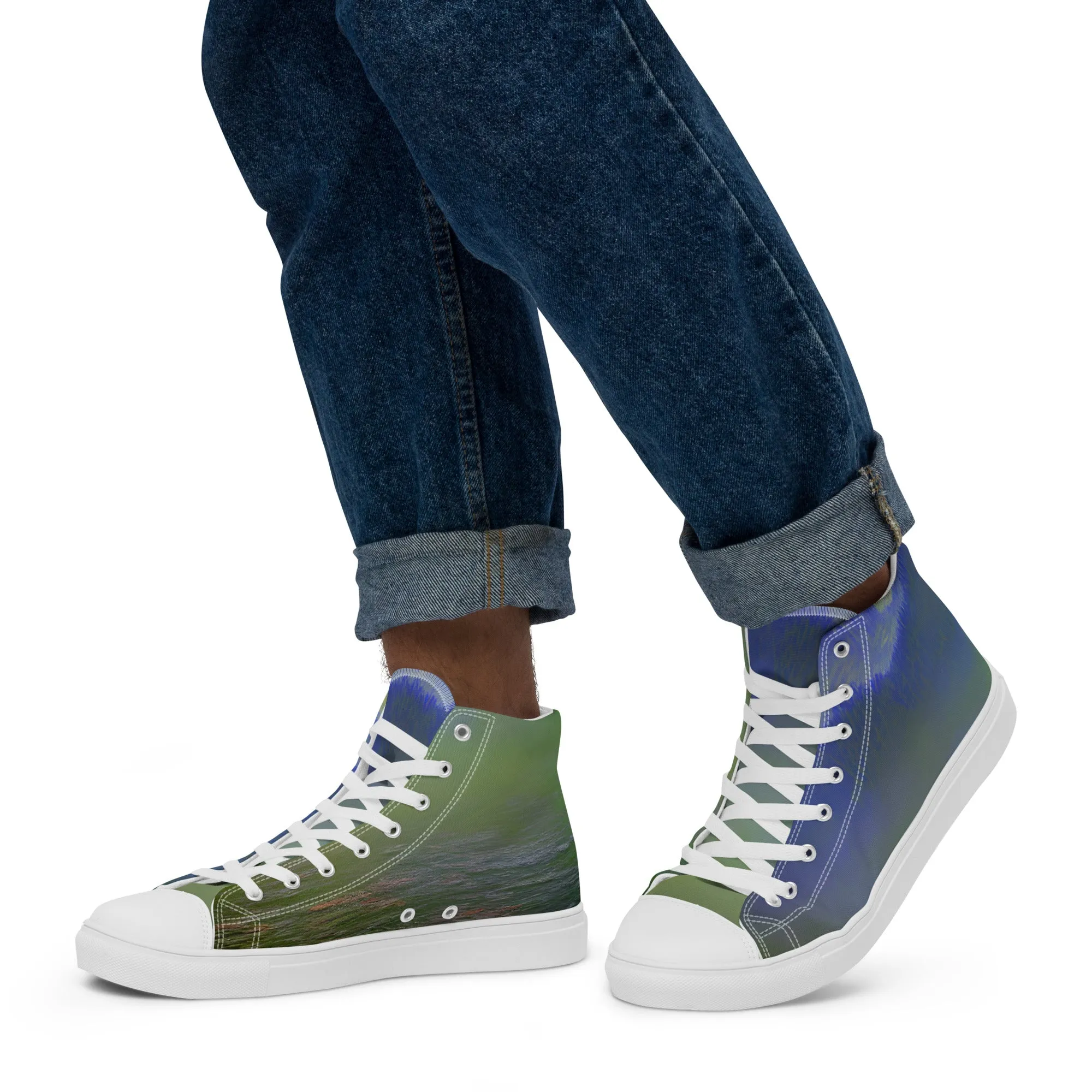 Elevate Your Style with Our Teal Abstract Men's High Top Shoes - Shop Now!