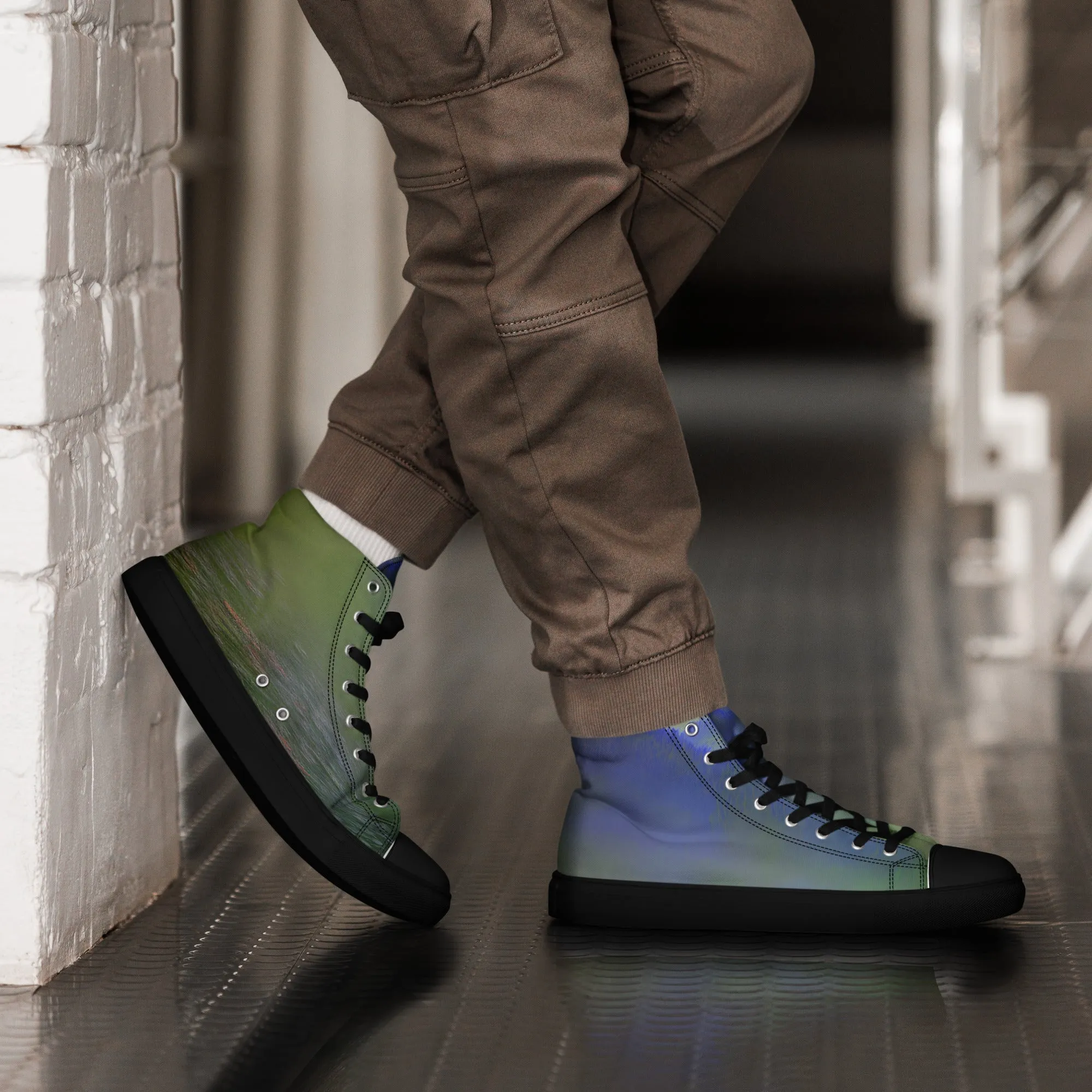 Elevate Your Style with Our Teal Abstract Men's High Top Shoes - Shop Now!