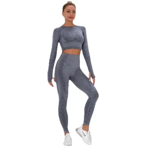 European and American Dot Jacquard Seamless Sports Suit Long Sleeve Gradient Fitness Yoga Wear Skinny Yoga Pants Women