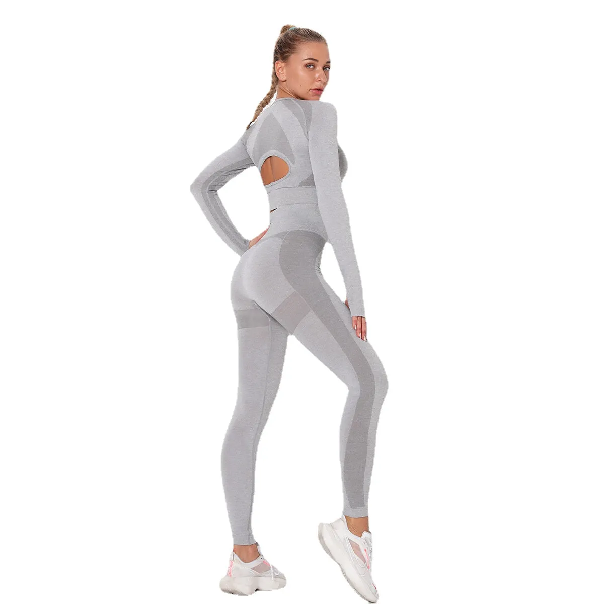 European and American Seamless Hollow Yoga Suit Hip Raise Yoga Pants Sports High Waist Tight Fitness Pants Top for Women