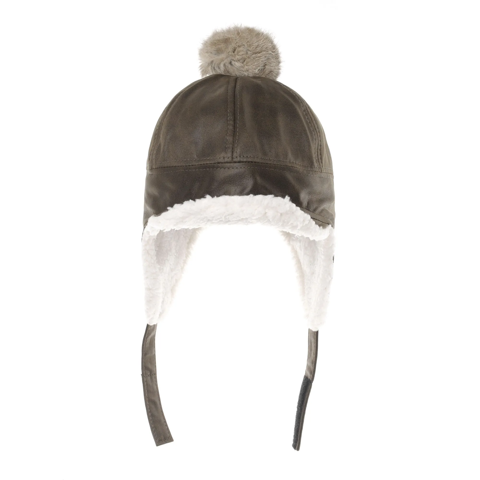 Faux Leather Aviator Trooper Hat Detachable Fur Pom SL7550