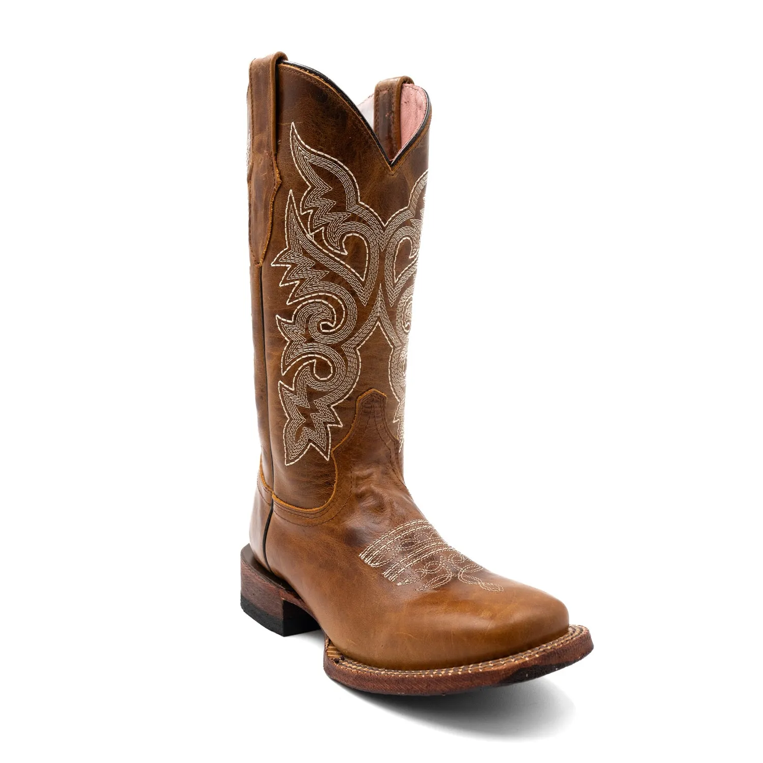 Ferrini Womens Mae Square Toe Brown Leather 12in Cowboy Boots