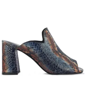 Fiona Snake Print Leather Handcrafted Block Heels