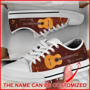 Guitar Brown Music Note Personalized Canvas Low Top Shoes, Custom Canvas Shoes, Best Canvas Shoes