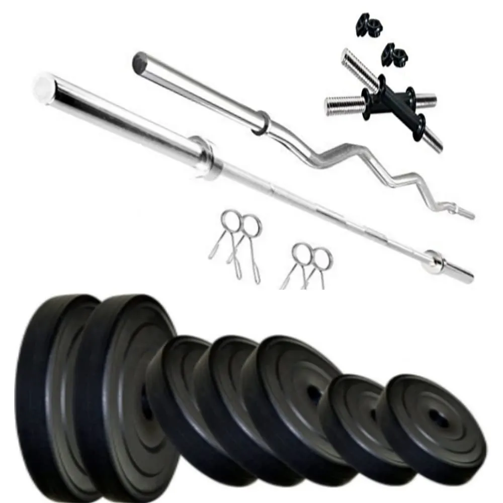 HASHTAG FITNESS 20 kg pvc weights combo with 5ft and 3ft barbell rod, dumbbell rod set, home gym exercise equipments for men, pvc plates for training