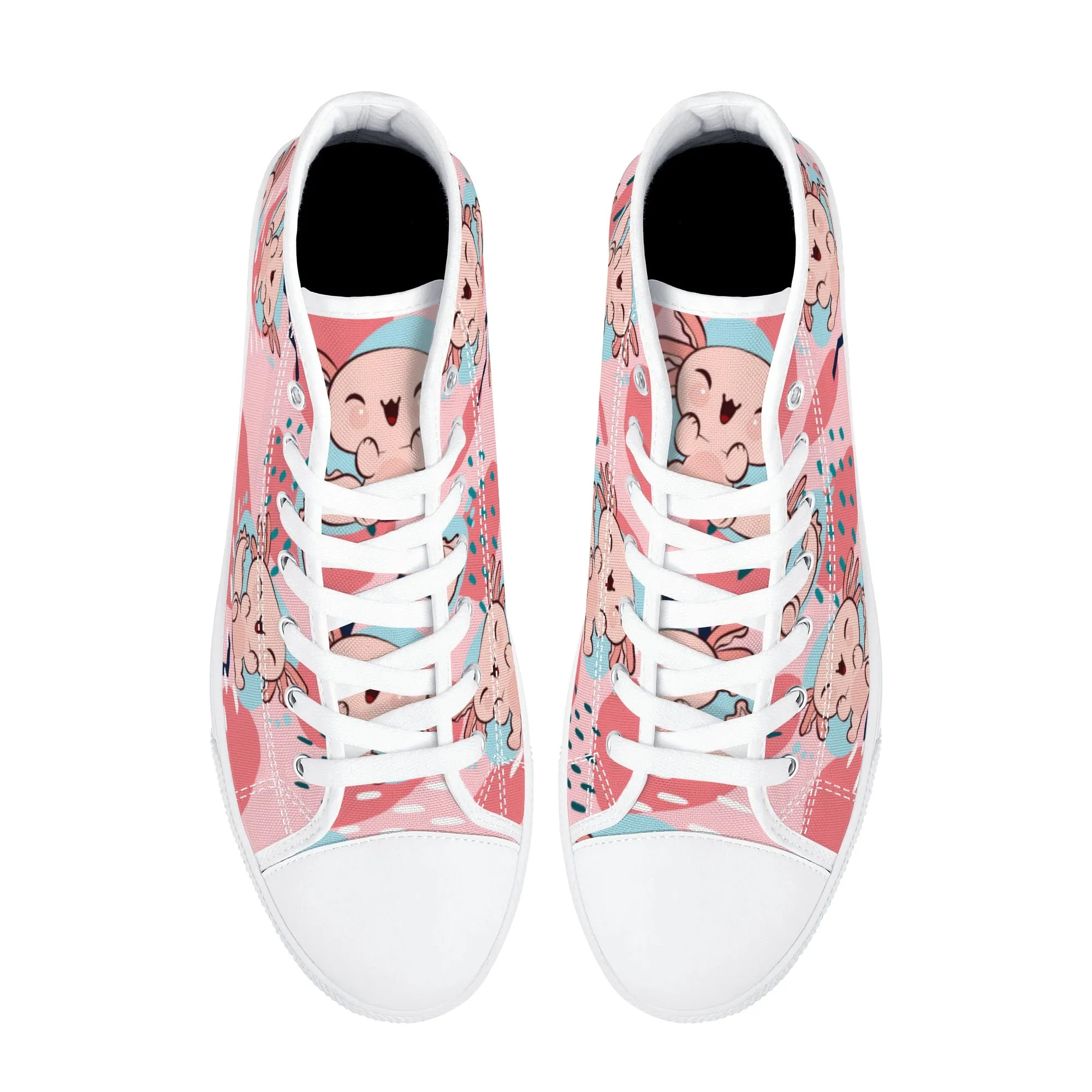 High Top Canvas Sneakers | Printed Tongue | Pink Cute Axolotl Shoes | Cute Hi Tops