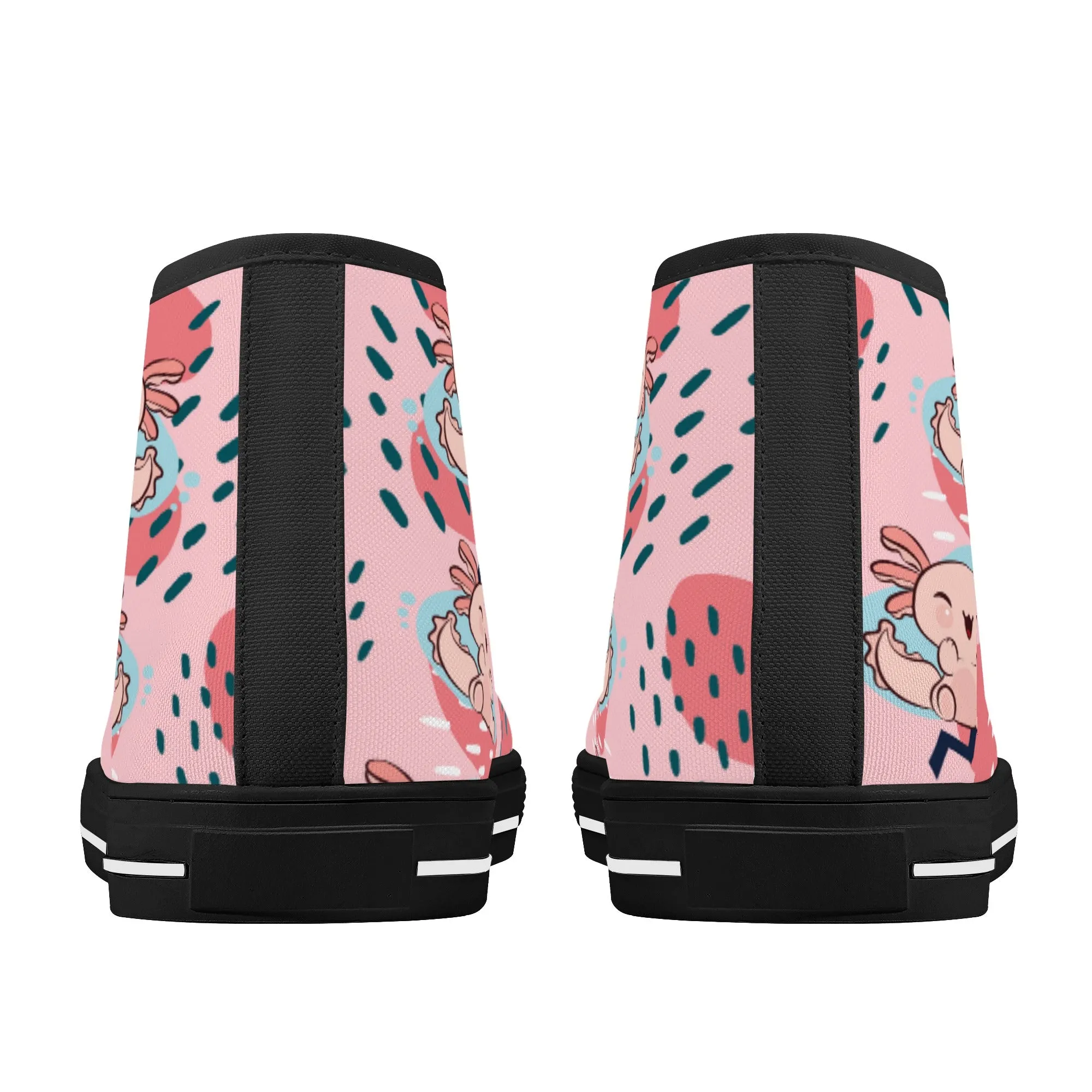 High Top Canvas Sneakers | Printed Tongue | Pink Cute Axolotl Shoes | Cute Hi Tops