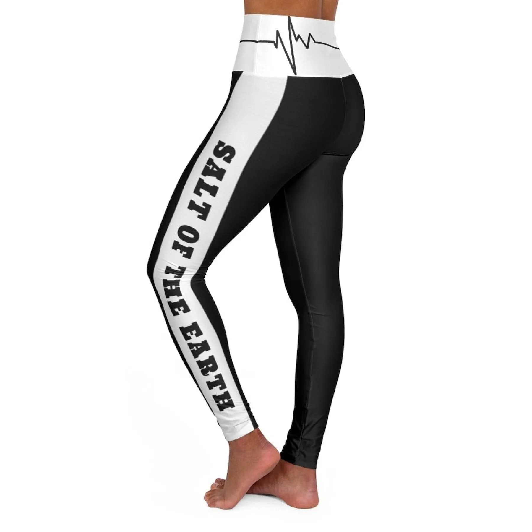 High Waisted Yoga Leggings, Black And White Salt Of The Earth