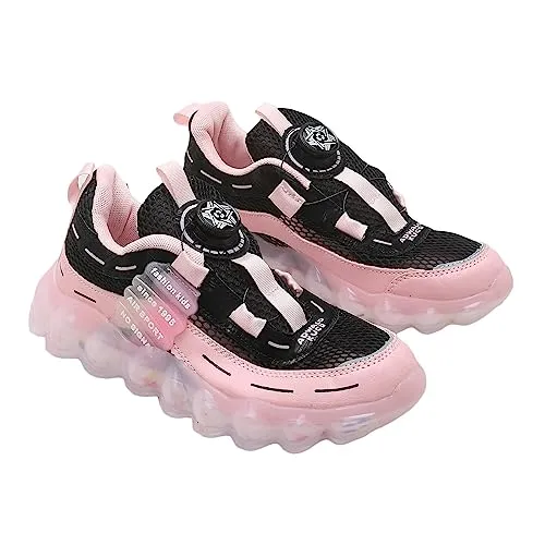 Hopscotch Girls PU and Mesh Text Print Athletic Shoes in Pink Color UK:5.5 (VBB-4402330)