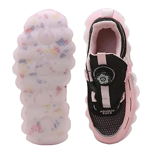 Hopscotch Girls PU and Mesh Text Print Athletic Shoes in Pink Color UK:5.5 (VBB-4402330)