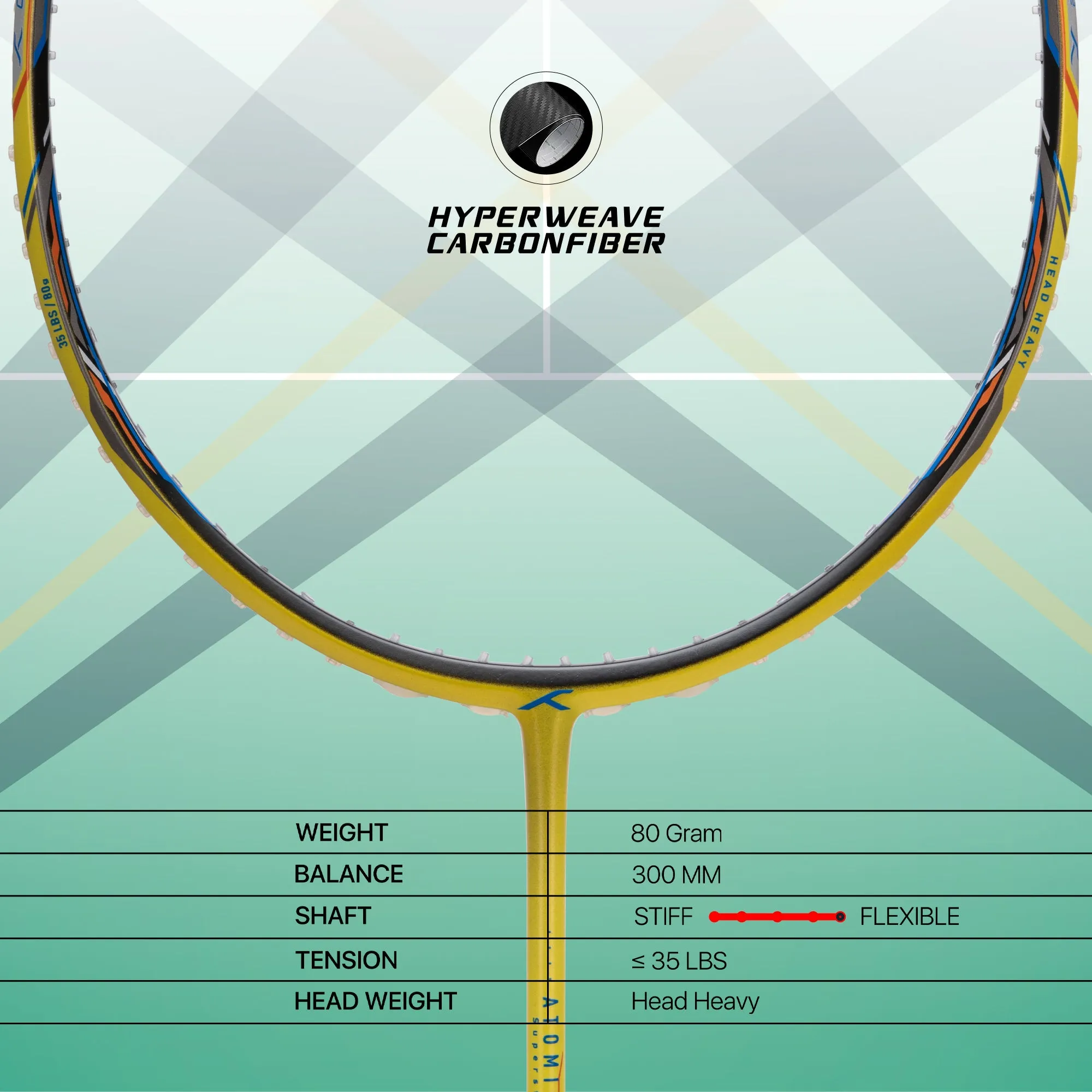 Hundred Atomic X 35 SPD X-Flex Shaft Strung Badminton Racquet (Yellow / Black)