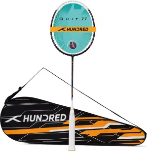 Hundred Cult 77 Featherlite Swings Strung Badminton Racquet (White / Black)