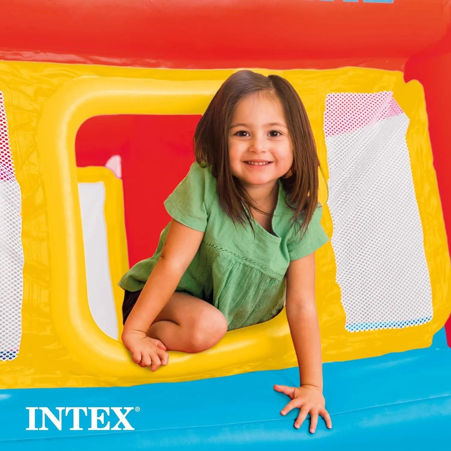 Inflatable Jump-O-Lene Indoor or Outdoor Playhouse Trampoline Bounce Castle House with Crawl-Thru Door and Net for Kids Ages 3-6