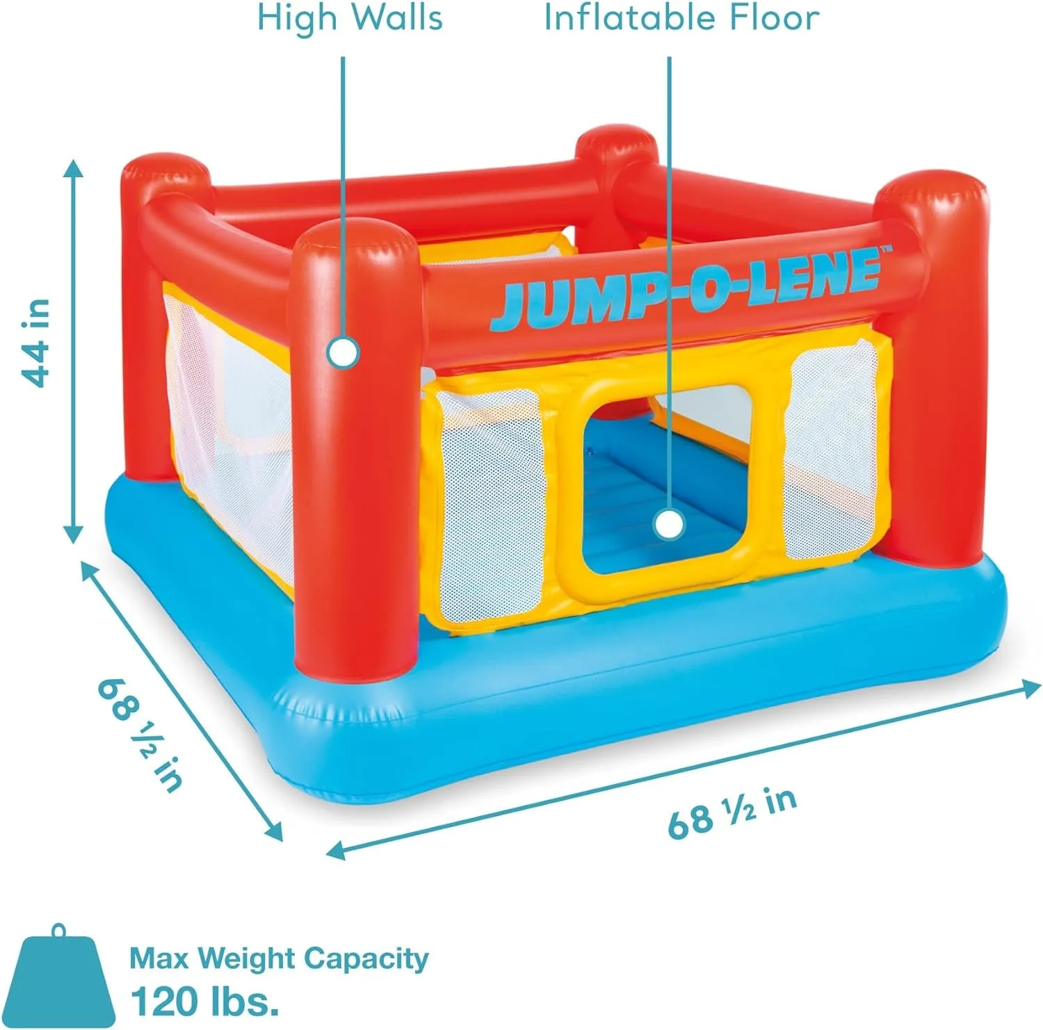 Inflatable Jump-O-Lene Indoor or Outdoor Playhouse Trampoline Bounce Castle House with Crawl-Thru Door and Net for Kids Ages 3-6