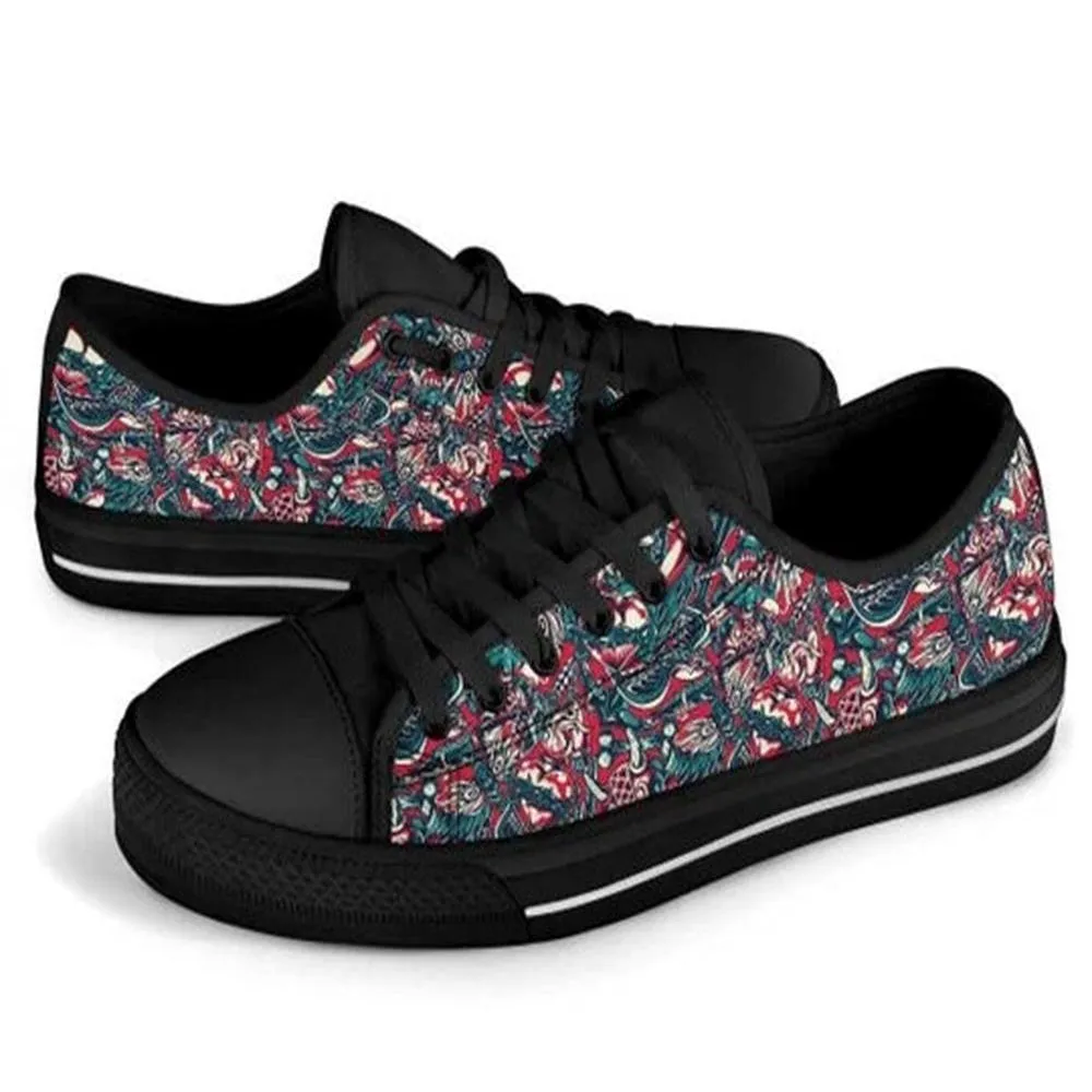 Japanese Warrior Red Canvas Low Top Shoes, Low Top Sneaker, Low Top Canvas Shoes