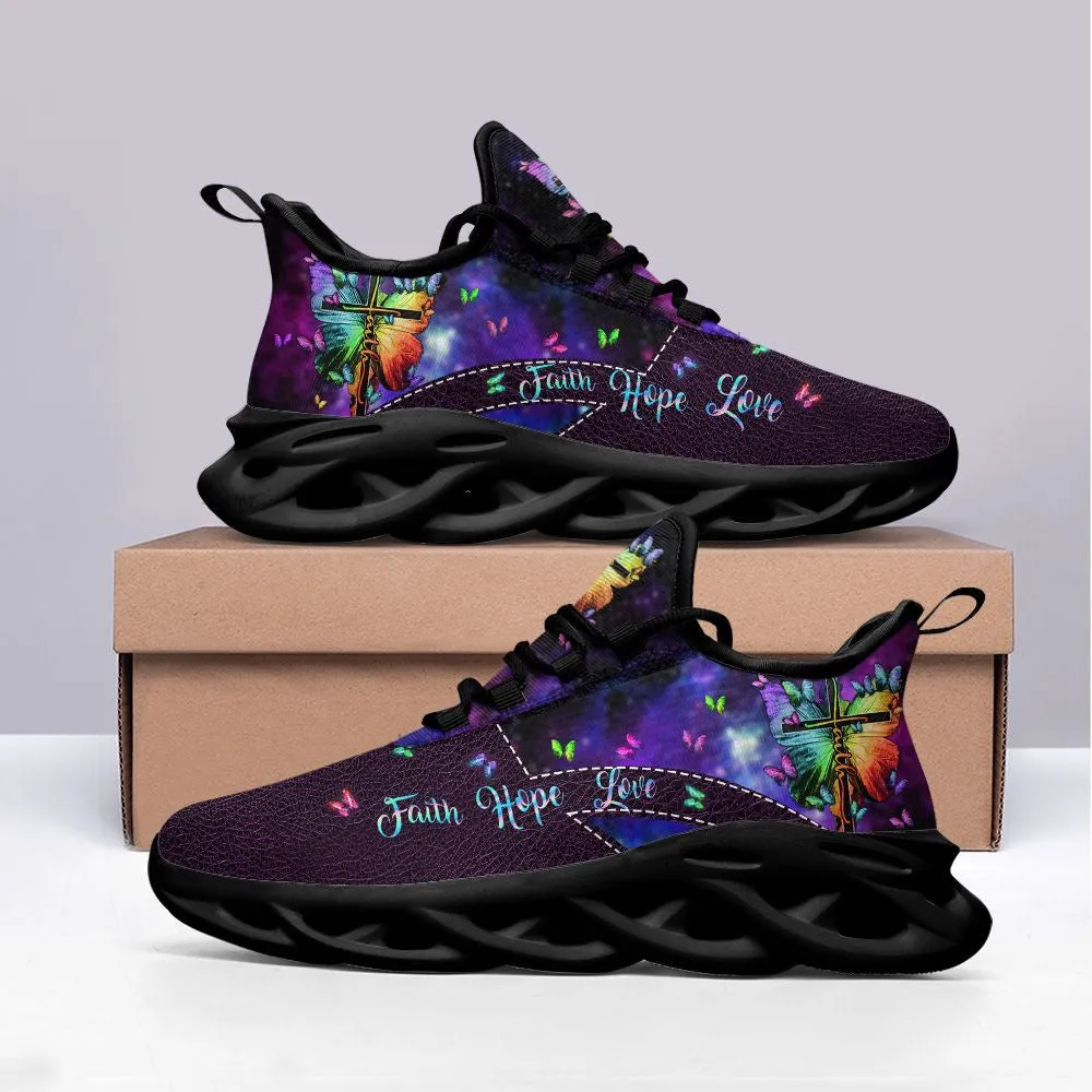 Jesus Faith Hope Love Running Sneakers Purple Max Soul Shoes - Christian Shoes For Men And Women