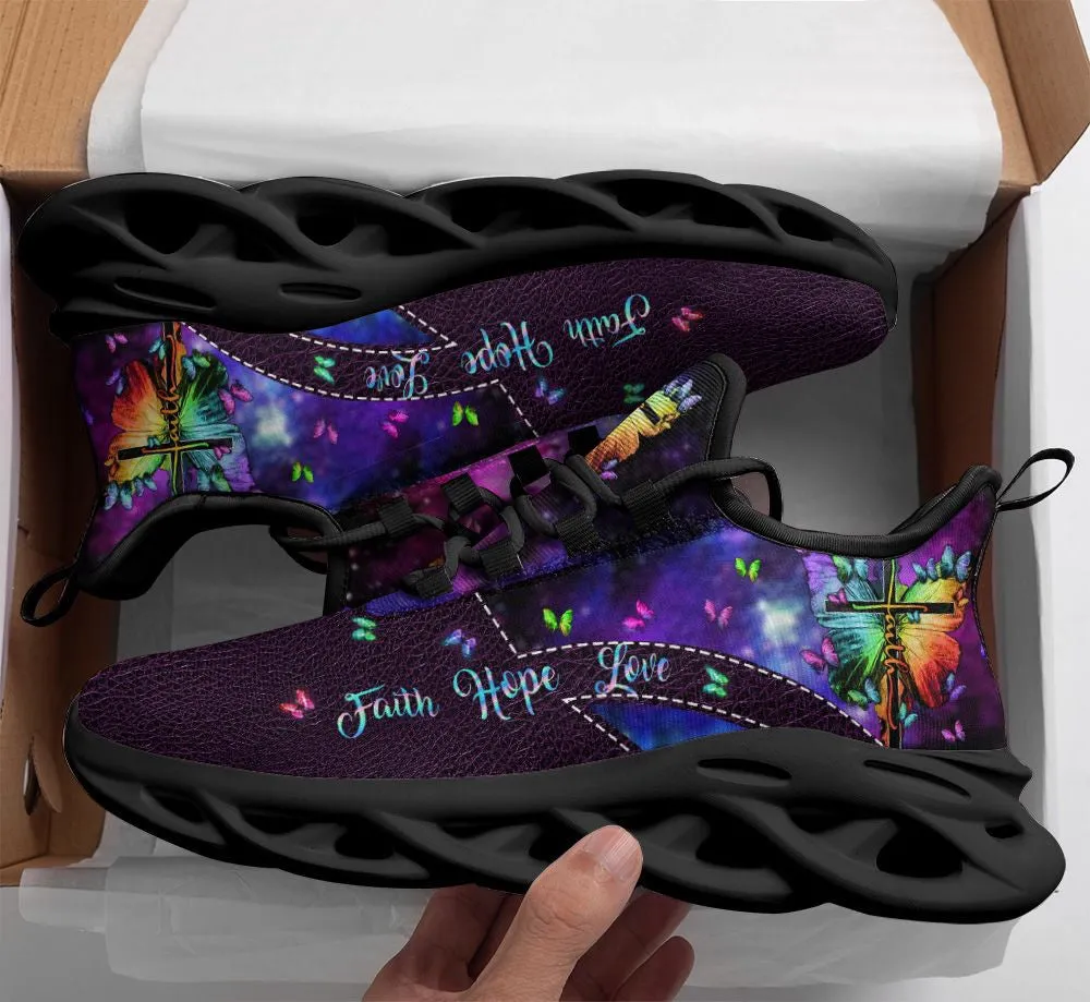 Jesus Faith Hope Love Running Sneakers Purple Max Soul Shoes - Christian Shoes For Men And Women