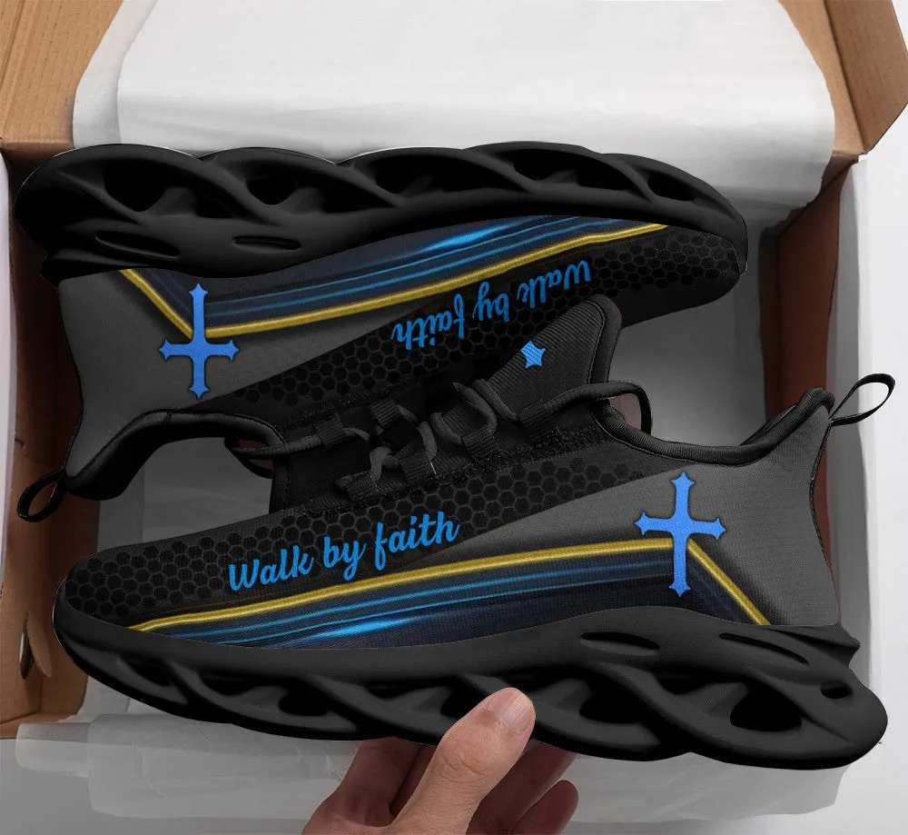 Jesus Walk By Faith Black Running Sneakers 3 Max Soul Shoes - Christian Shoes For Men And Women