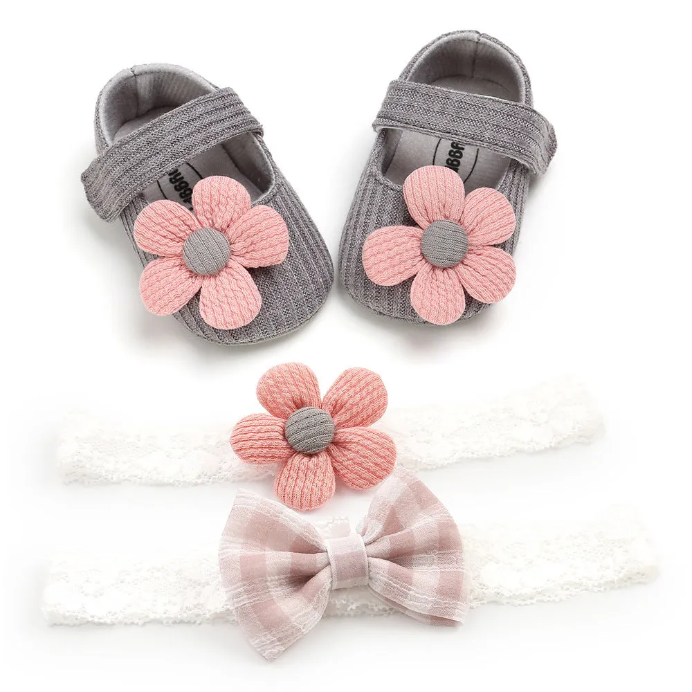 Just Flowers Soft-Sole Shoes & Matching Headband Set