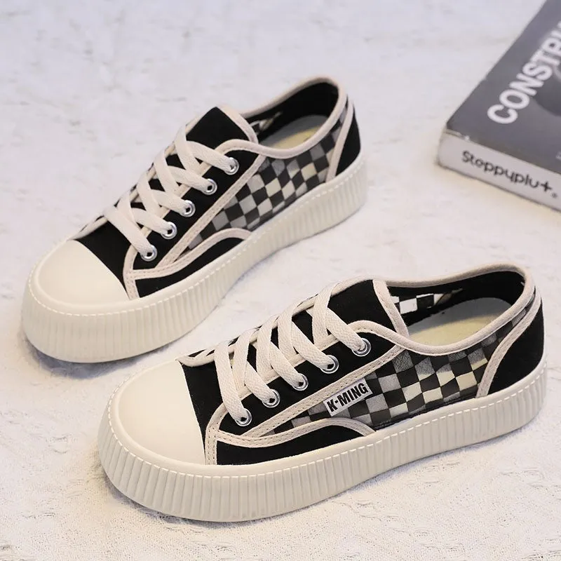 kamames Black Canvas Shoes Women's Casual Shoes Women's Cloth Shoes Versatile Single-Layer Shoes Biscuit Shape Shoes Light White Shoes Sports Board Shoes