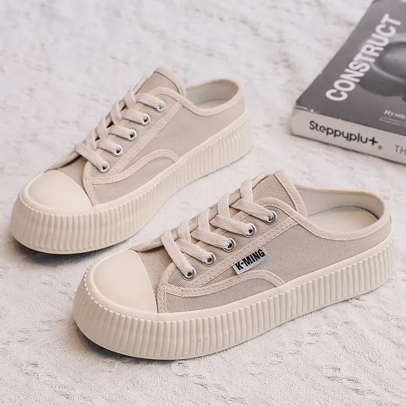 kamames Black Canvas Shoes Women's Casual Shoes Women's Cloth Shoes Versatile Single-Layer Shoes Biscuit Shape Shoes Light White Shoes Sports Board Shoes