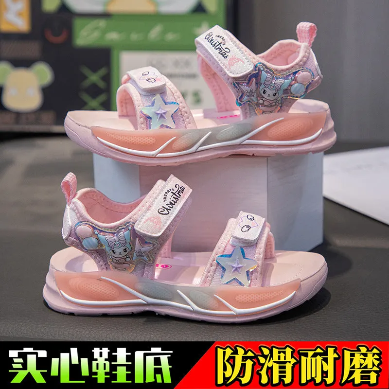 KAMAMES Children's Sandals Girls' Beach Shoes Summer New Internet Celebrity Girl Princess Shoes Non-Slip Soft Bottom Baby Sports Sandals