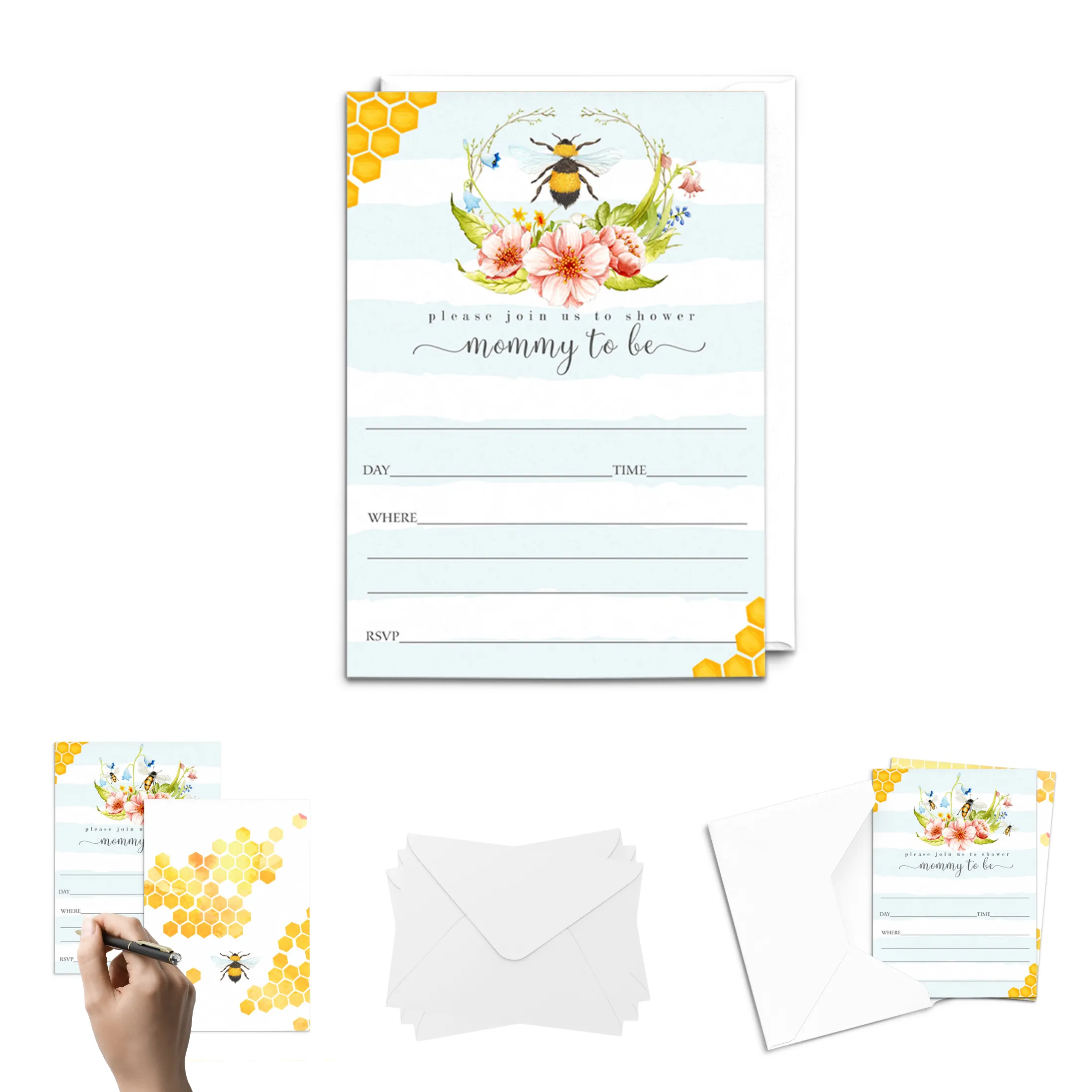 Mama Bee Baby Shower Invites - 25ct, Customizable, 5x7