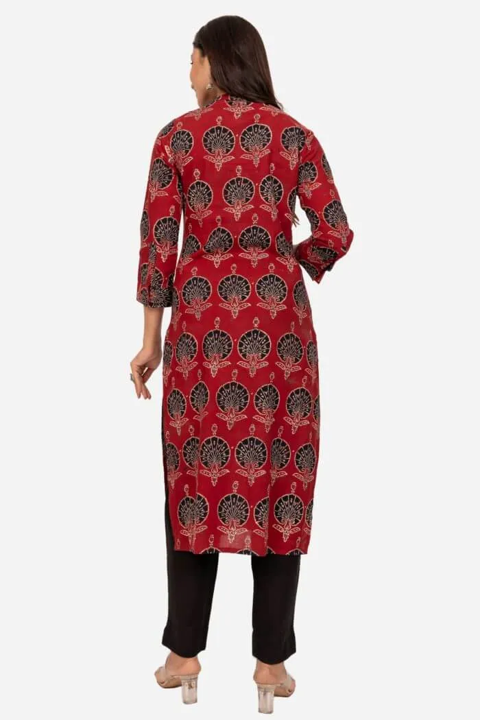 Maroon And Black Peacock Kurta