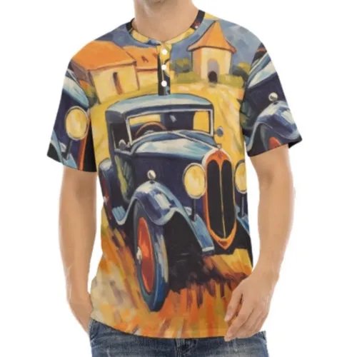 Men's Short Sleeve T-shirt With Button Closure #y172 classic car