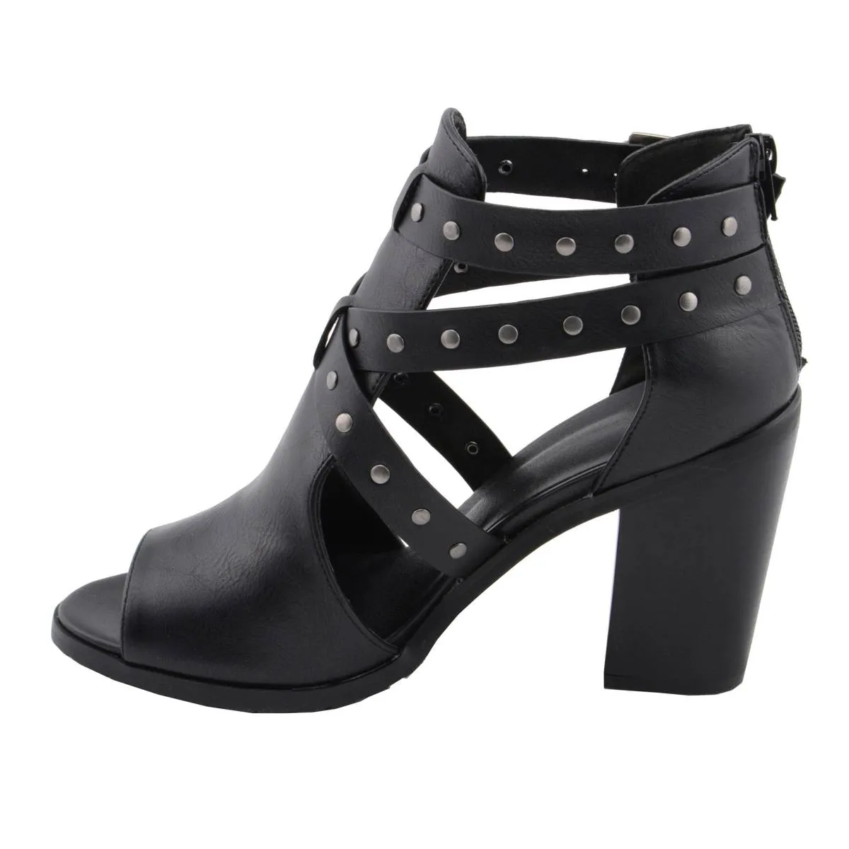 Milwaukee Leather MBL9454 Women's Black Studded Strap Fashion Casual Sandal with Platform Heel