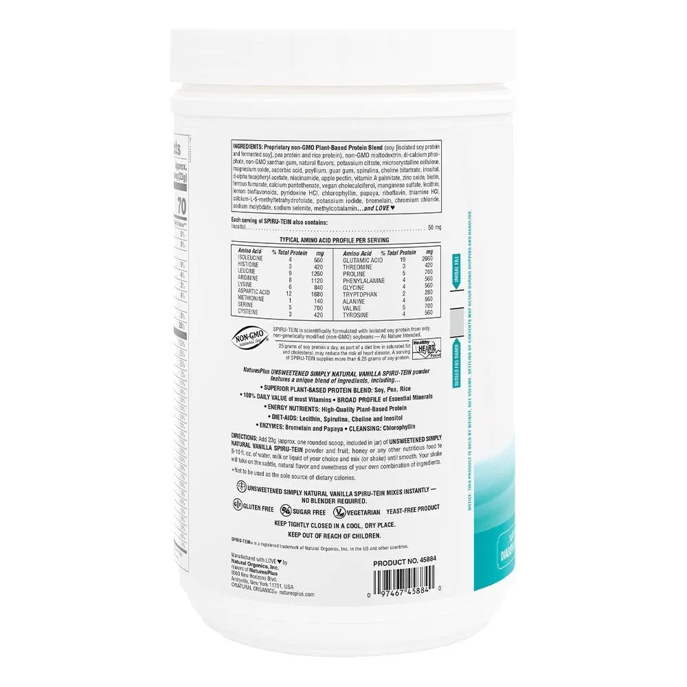 Nature's Plus Simply Natural Vanilla Spirutein Shake Unsweetened 1.63 lbs Powder