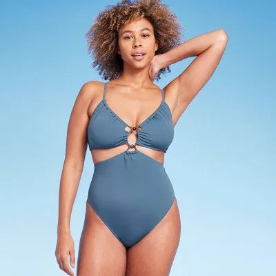 New - Shade & Shore Women's One Piece Swimsuit Monokini Cut Out Bead Swimwear