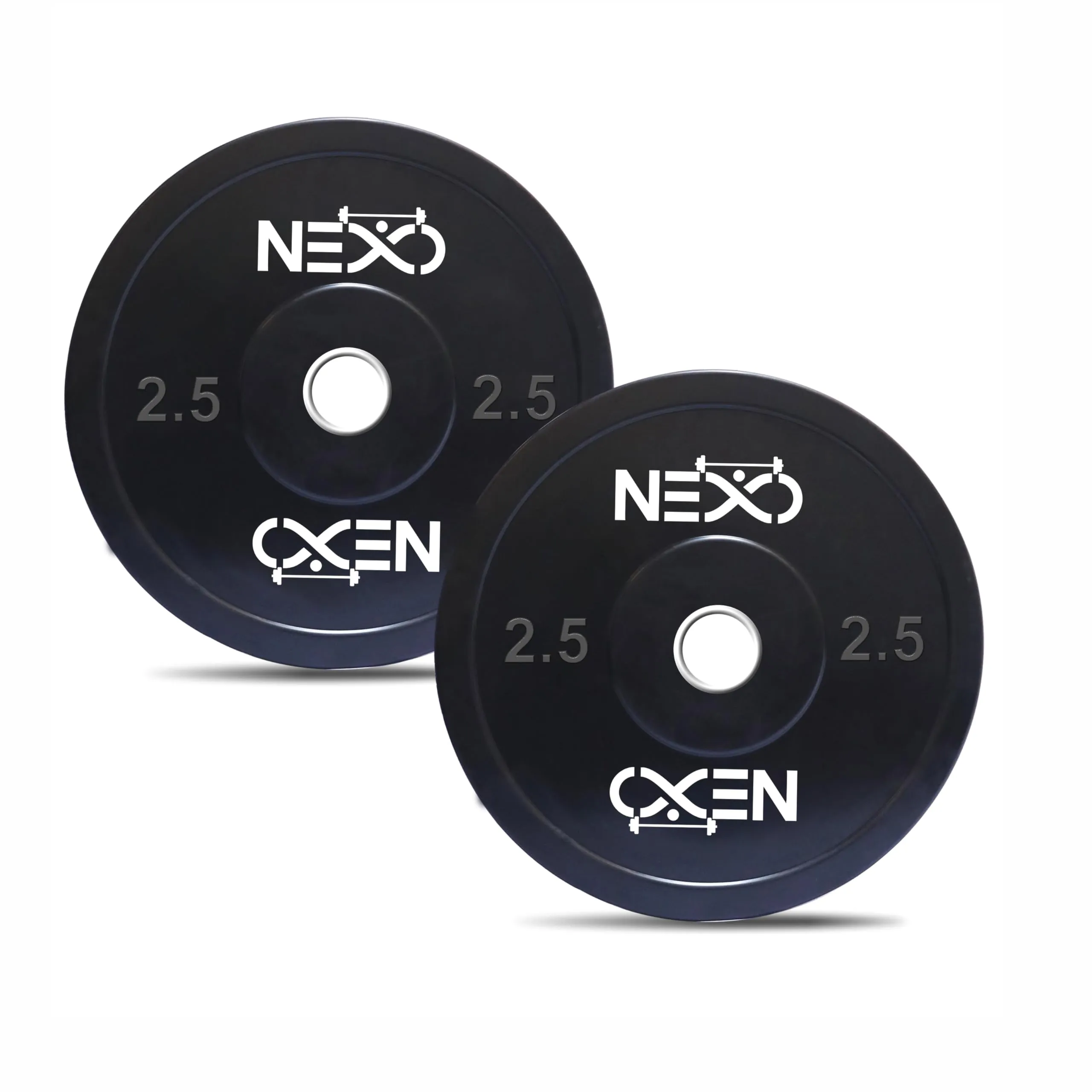 NEXO Black Olympic Professional Bumper Exercise Rubber Plates | Gym Weight Dumbbell Plates | Home gym equipment for Men & Women | 50mm Olympic Barbell | 5kg set of 2 Plates (2.5kg x 2)