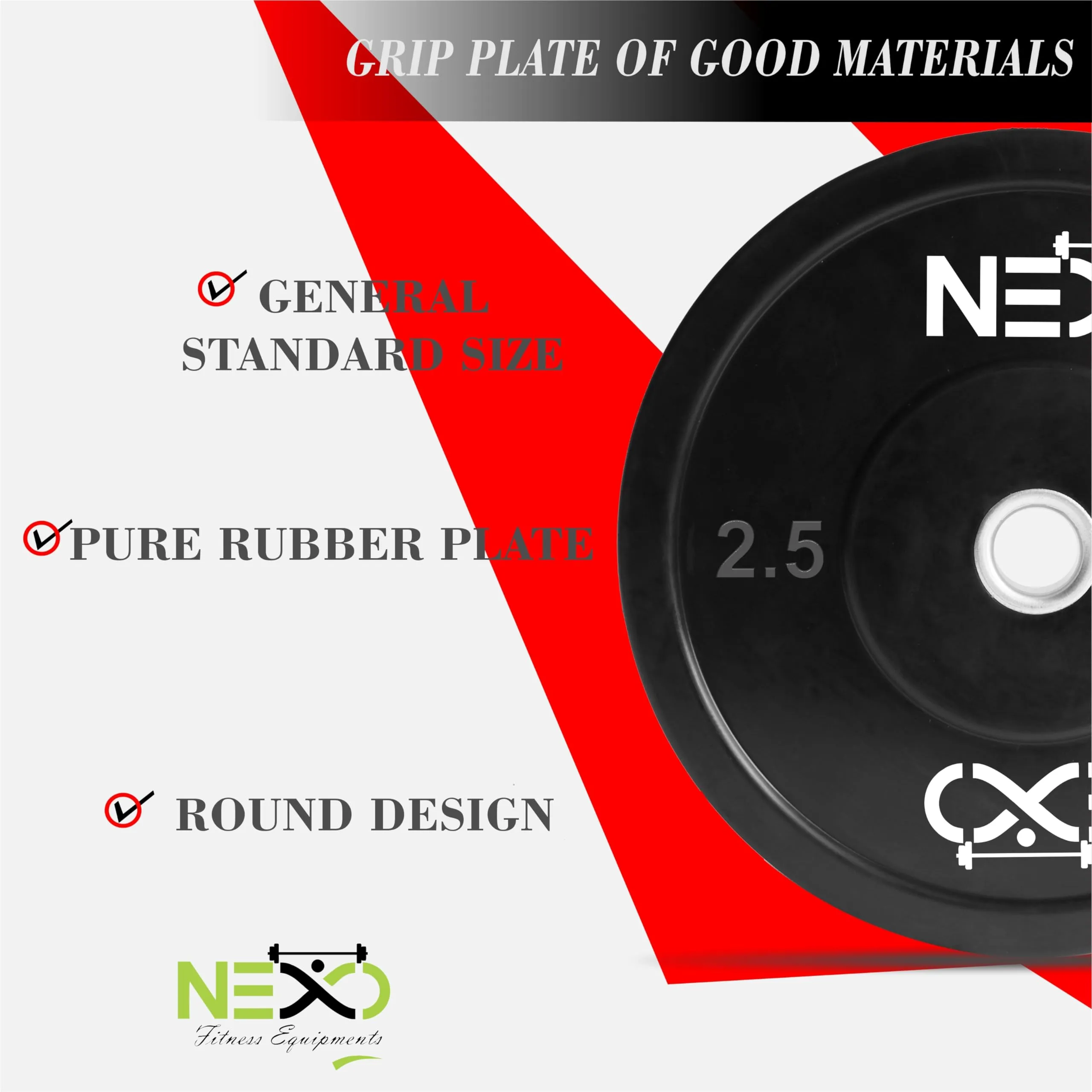 NEXO Black Olympic Professional Bumper Exercise Rubber Plates | Gym Weight Dumbbell Plates | Home gym equipment for Men & Women | 50mm Olympic Barbell | 5kg set of 2 Plates (2.5kg x 2)