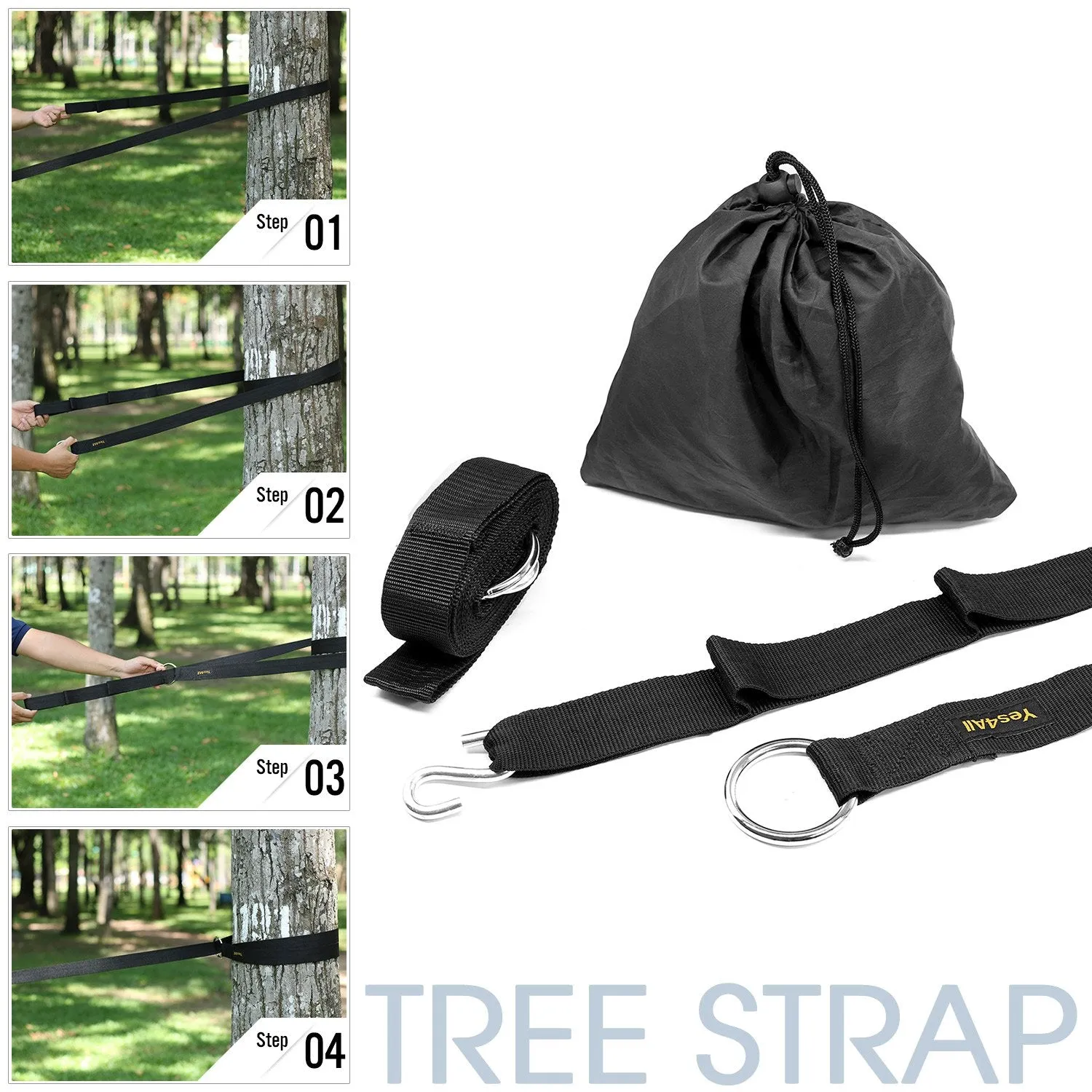 Nylon Parachute Single Camping Hammock with Strap & Carry Bag - Yes4All