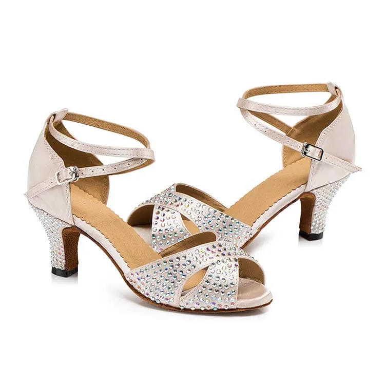 Open Toe Cross Straps Elegant Latin Shoes 2.4''/ 3.1''