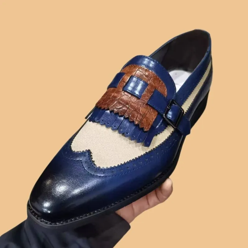 Patchwork with Tassel Decor Leather Loafers