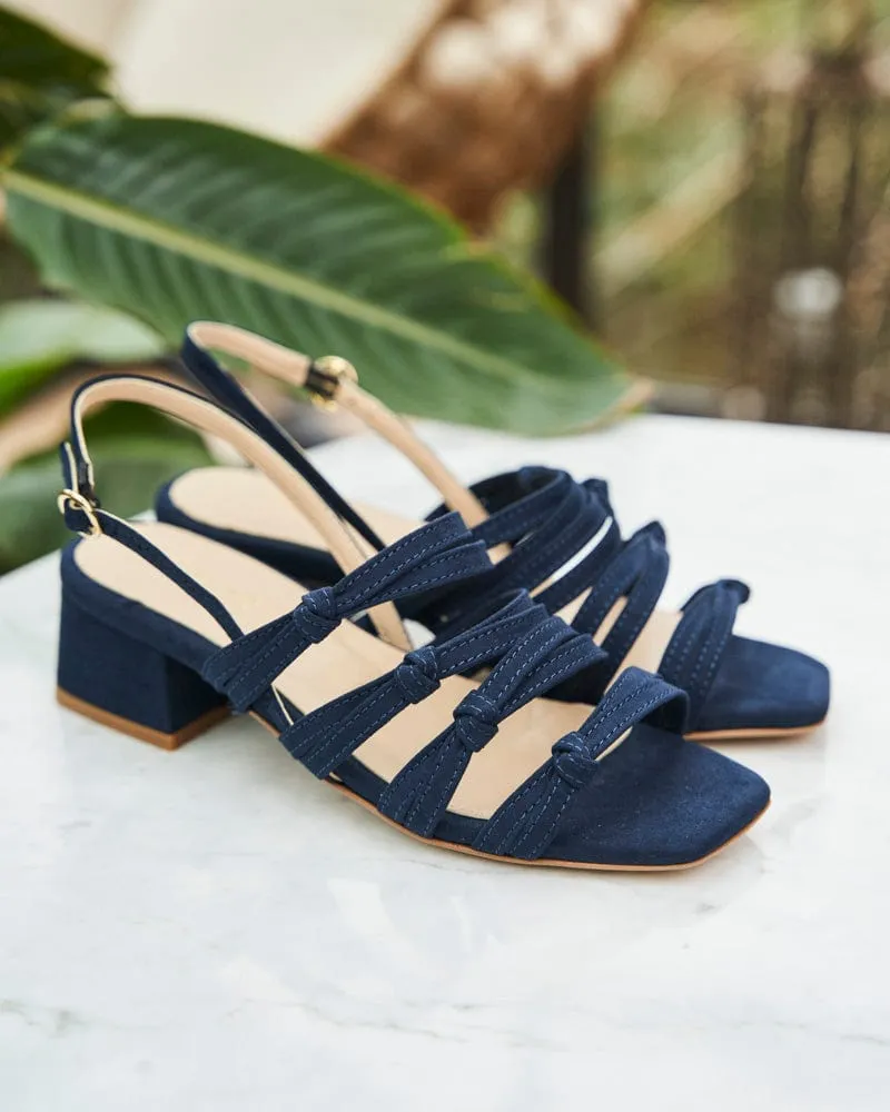 Peony Vegan Suede Heeled Sandals | Midnight Blue