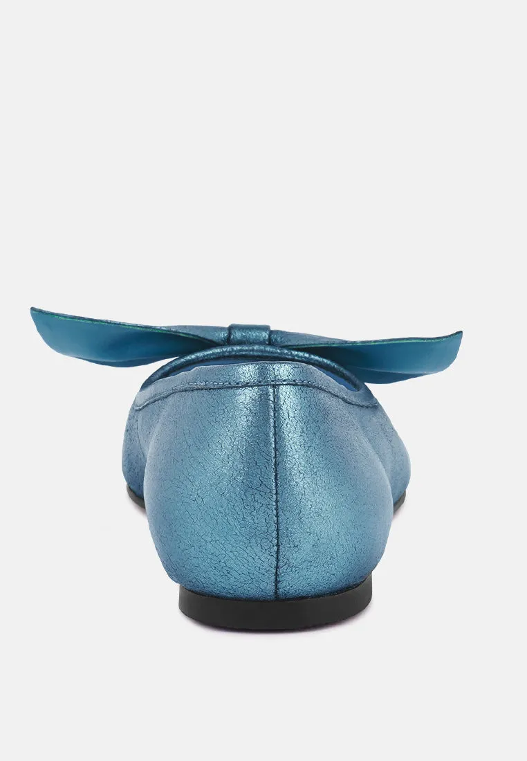 PIE-TRIBE Metallic Bow Ballerinas in Blue