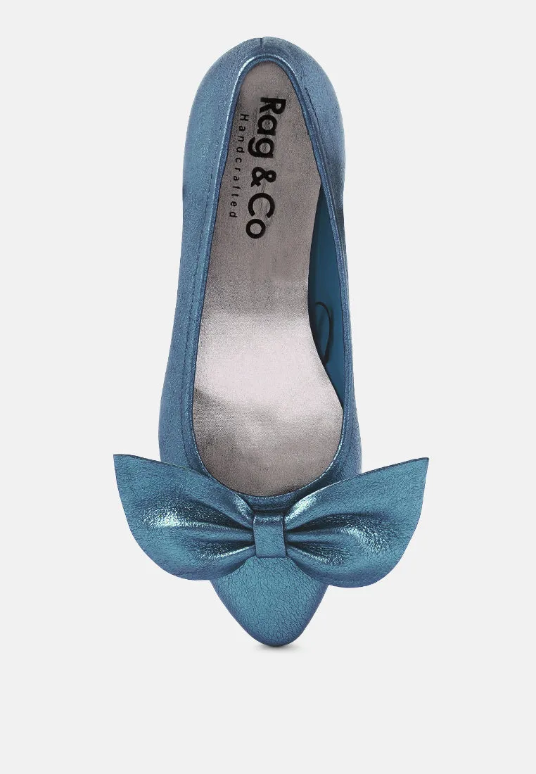 PIE-TRIBE Metallic Bow Ballerinas in Blue