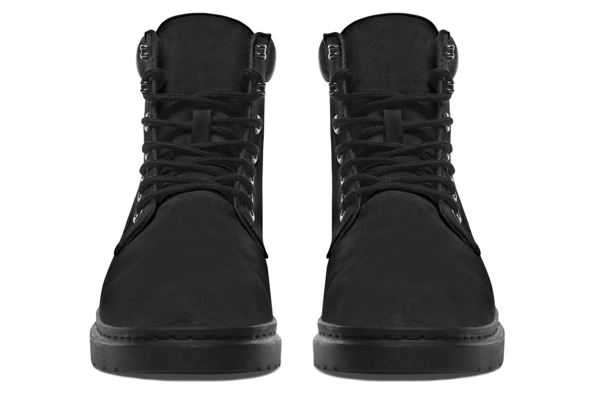 Pitch Black Classic Boots - High Quality Micro-Suede Weatherproof Vegan Shoes with Stitched on Soles