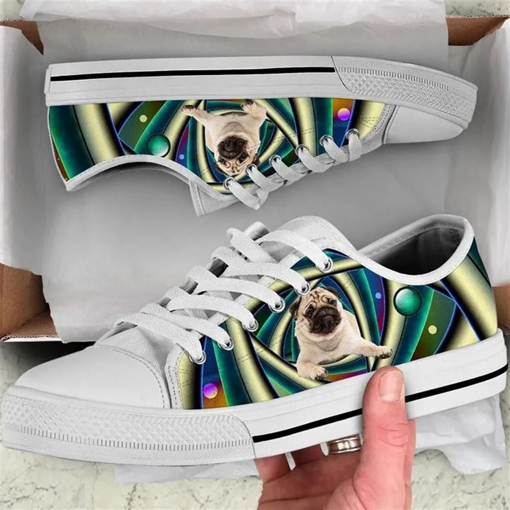 Pug Dog Geometric Swirl Pattern Decorative Canvas Low Top Shoes - Low Top Shoes Mens, Women, Dog Printed Shoes, Canvas Shoes For Men, Women