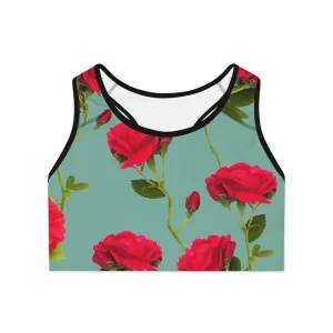 Red Flowers and blue - Inovax Sports Bra