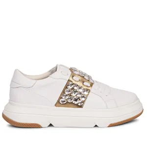 Saint Joanna Crystal Off White Leather Sneakers.