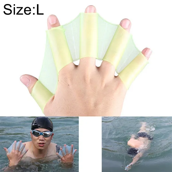 Silicone Swimming Web Fins Hand Flippers Training Gloves, L(Green)