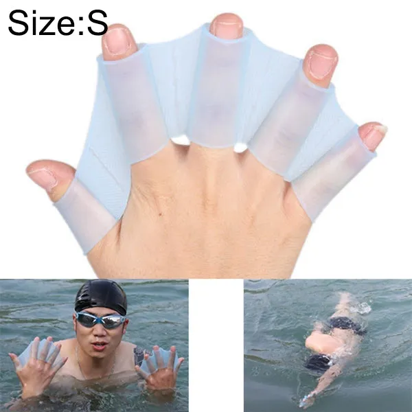 Silicone Swimming Web Fins Hand Flippers Training Gloves, S(Blue)