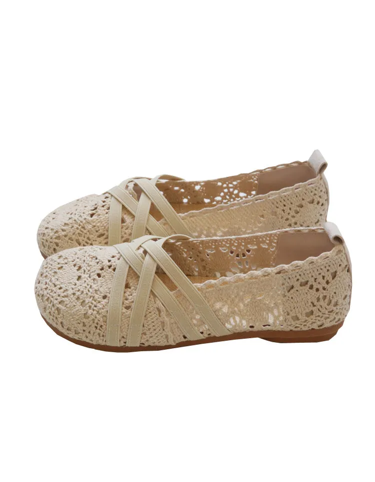 Soft Bottom Front Strappy Lace Flats