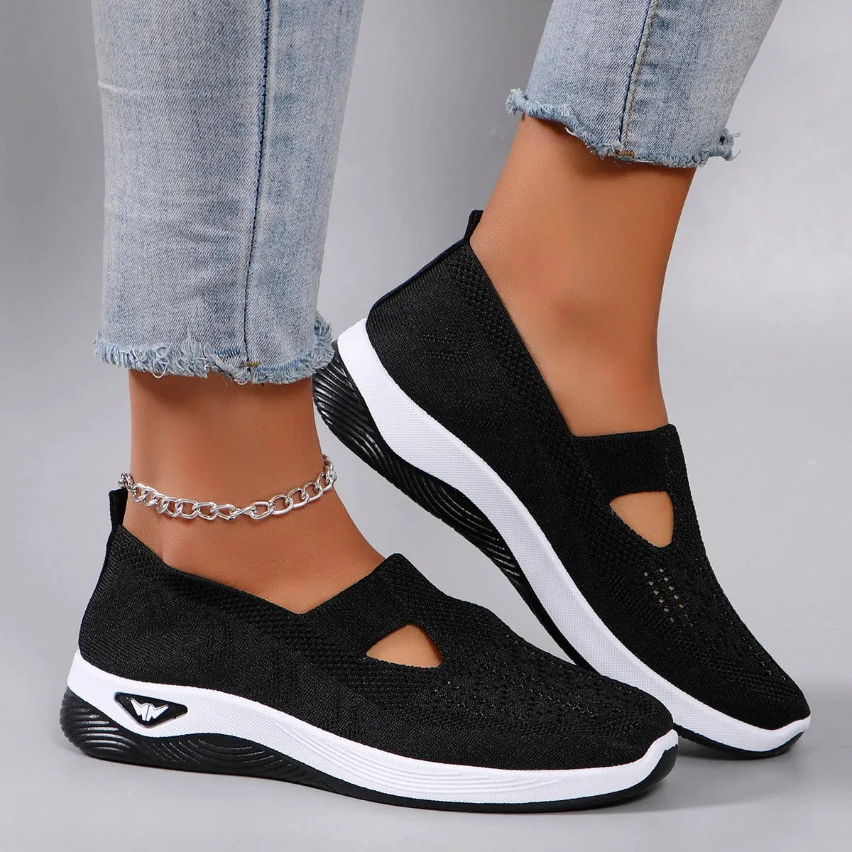 Spring new women's sports shoes, fashionable, breathable, lightweight, non-slip, wear-resistant, casual sports shoes, flat shoes