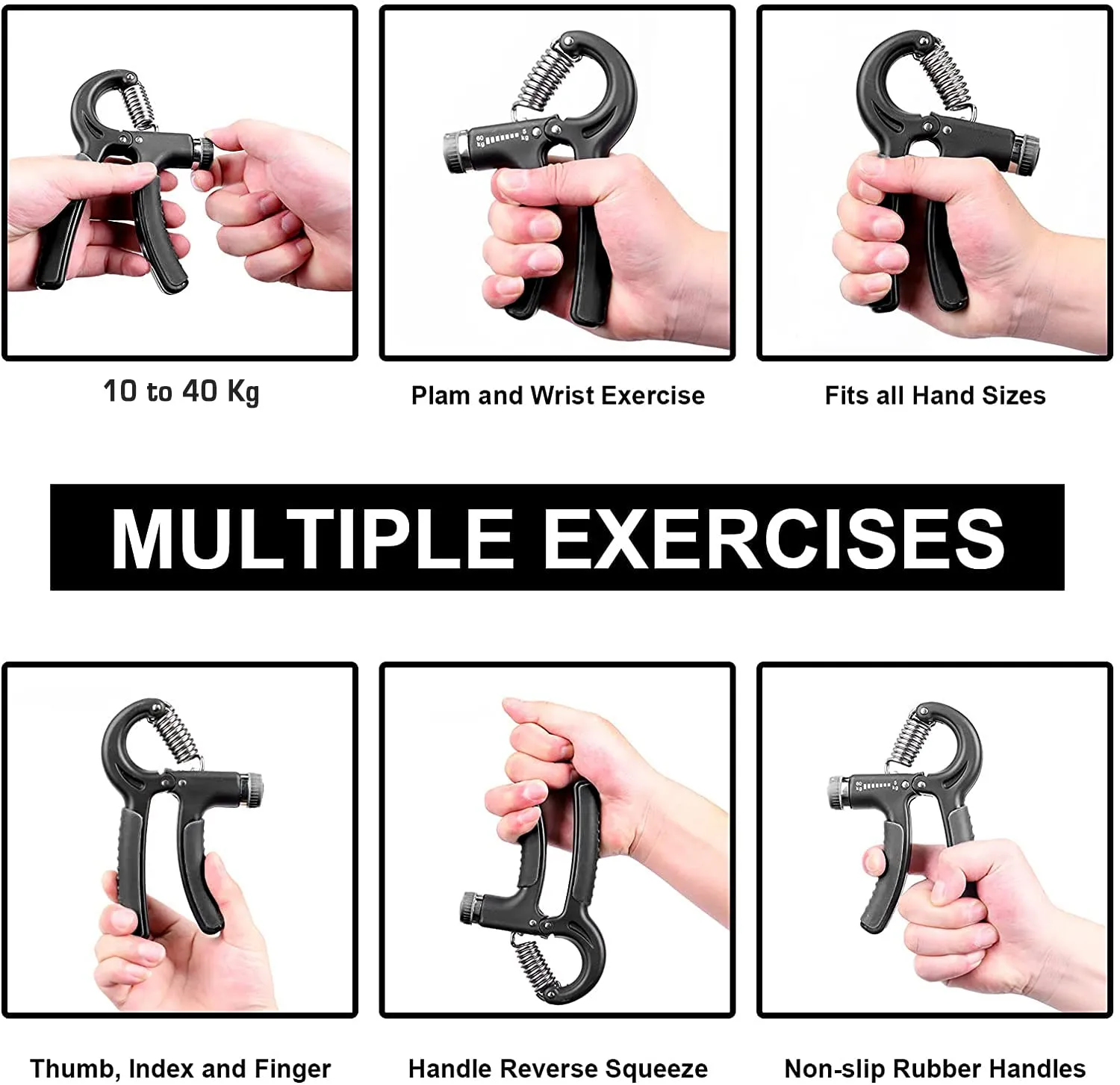 Strauss Adjustable Hand Grip| Adjustable Resistance (10KG - 40KG) | Hand Gripper for Home & Gym Workouts | Perfect for Finger & Forearm Hand Exercises & Strength Building for Men & Women (Black)